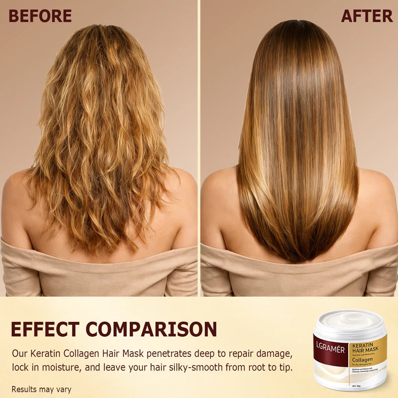 Collagen Keratin Hair Mask Soft Smooth Frizz Damaged Repair Revitalize Hair Care Dual Oil Control Moisturizer Conditioner Peaceful Pleasures Health and Wellness