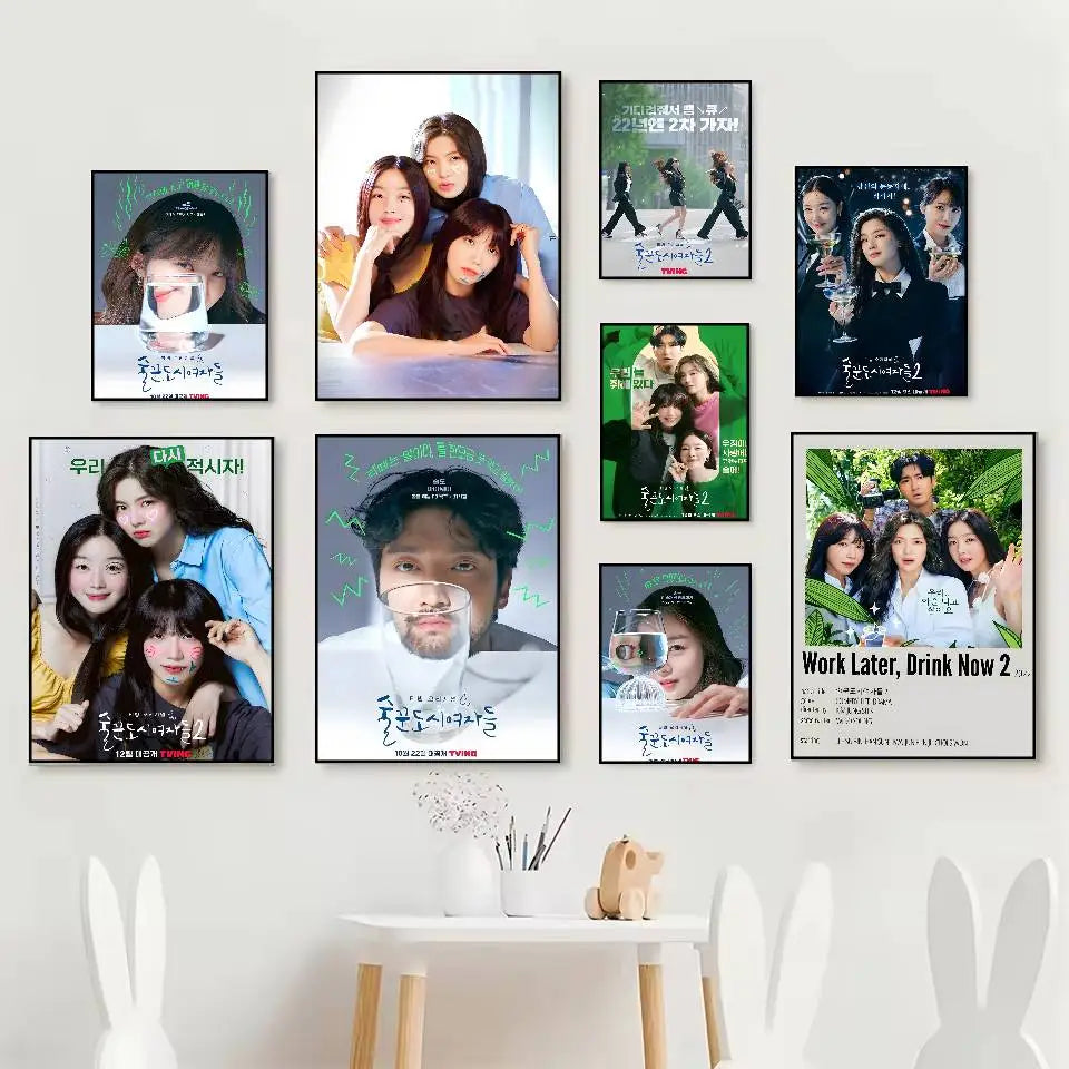 Hot Kdrama W-Work Later Drink Now 2 Poster HD art poster for home living room bar office decoration sticky waterproof Peaceful Pleasures Health and Wellness