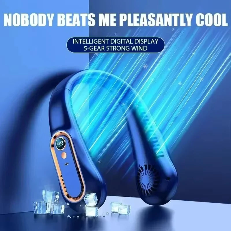 Leafless Neck Fan USB Portable Air Cooler | 5-Speed LED Display