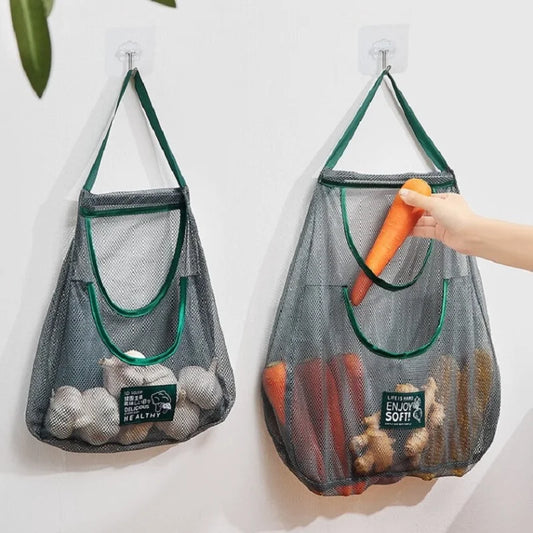 Reusable Storage Bags Kitchen Hanging Mesh Bag Home Fruit And Vegetable Storage Net Bag For Ginger Garlic Potatoes Onions Peaceful Pleasures Health and Wellness