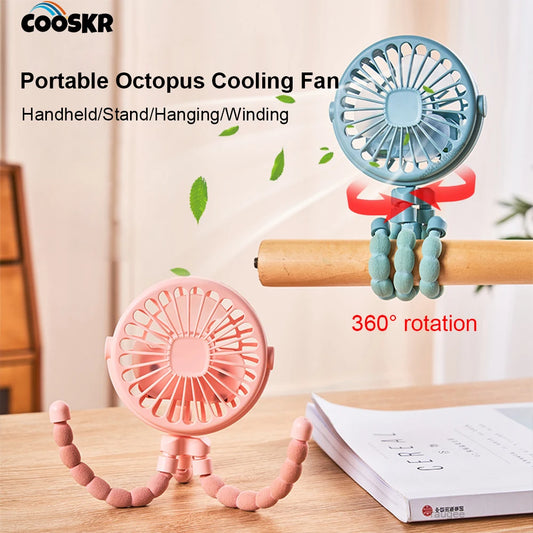 Mini Octopus Fan 360° Rotate Flexible Tripod Cooler Fan for Stroller Bike Travel Portable Winding Vertical Fan Handheld Desk Fan Peaceful Pleasures Health and Wellness