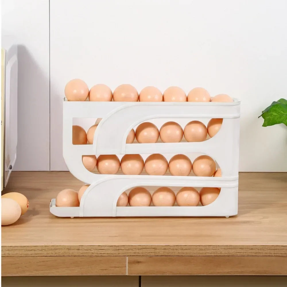 Large Capacity Automatic Egg Roller Household Four Tier Refrigerator Egg Storage Box Space Saving Kitchen Dedicated Peaceful Pleasures Health and Wellness