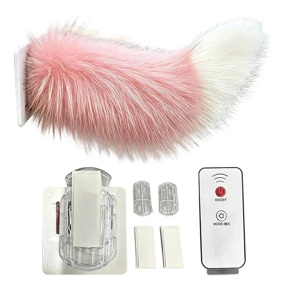 Moving Tail Remote Control Wagging Rechargeable Cute Realistic Plush Car Decoration For RV Truck Motorcycle SUV Home Travel Peaceful Pleasures Health and Wellness Pink
