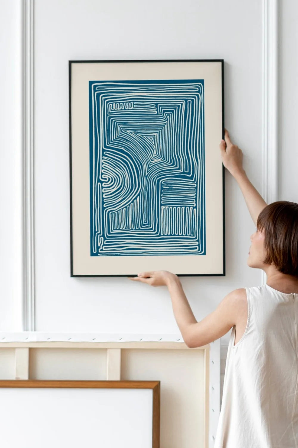 Minimalistic Wall Decor - Line Art Print - Blue Wall Art Prints - Mid Century Modern Wall Art - Neutral Abstract canvas Poster Peaceful Pleasures Health and Wellness