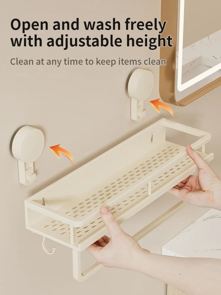 No-Drill Suction Cup Bathroom Wall Storage Rack | Aluminum