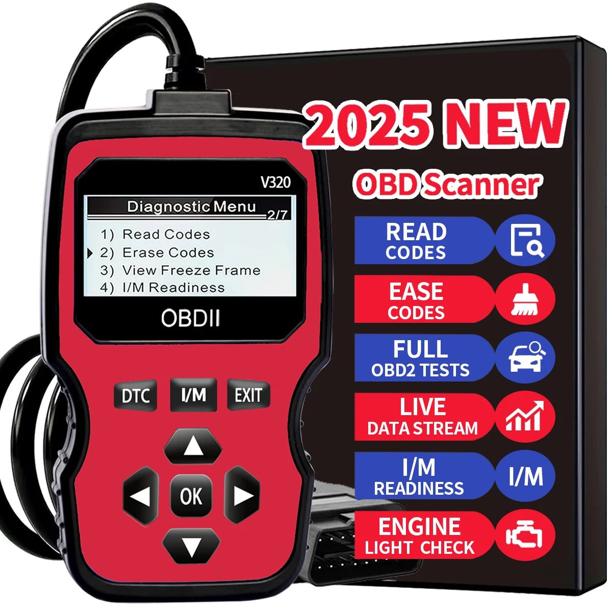 Obd2 Scanner - Advanced Car Diagnostic Tool with Engine Fault Code Reader, Voltage Tester, and Real-Time Data Stream Features Peaceful Pleasures Health and Wellness Red