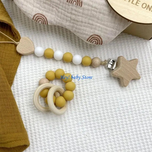 Baby Bath Toy Set – Wooden Rattle Bracelet & Silicone Teether Baby Sensory Toy Set Peaceful Pleasures Health and Wellness