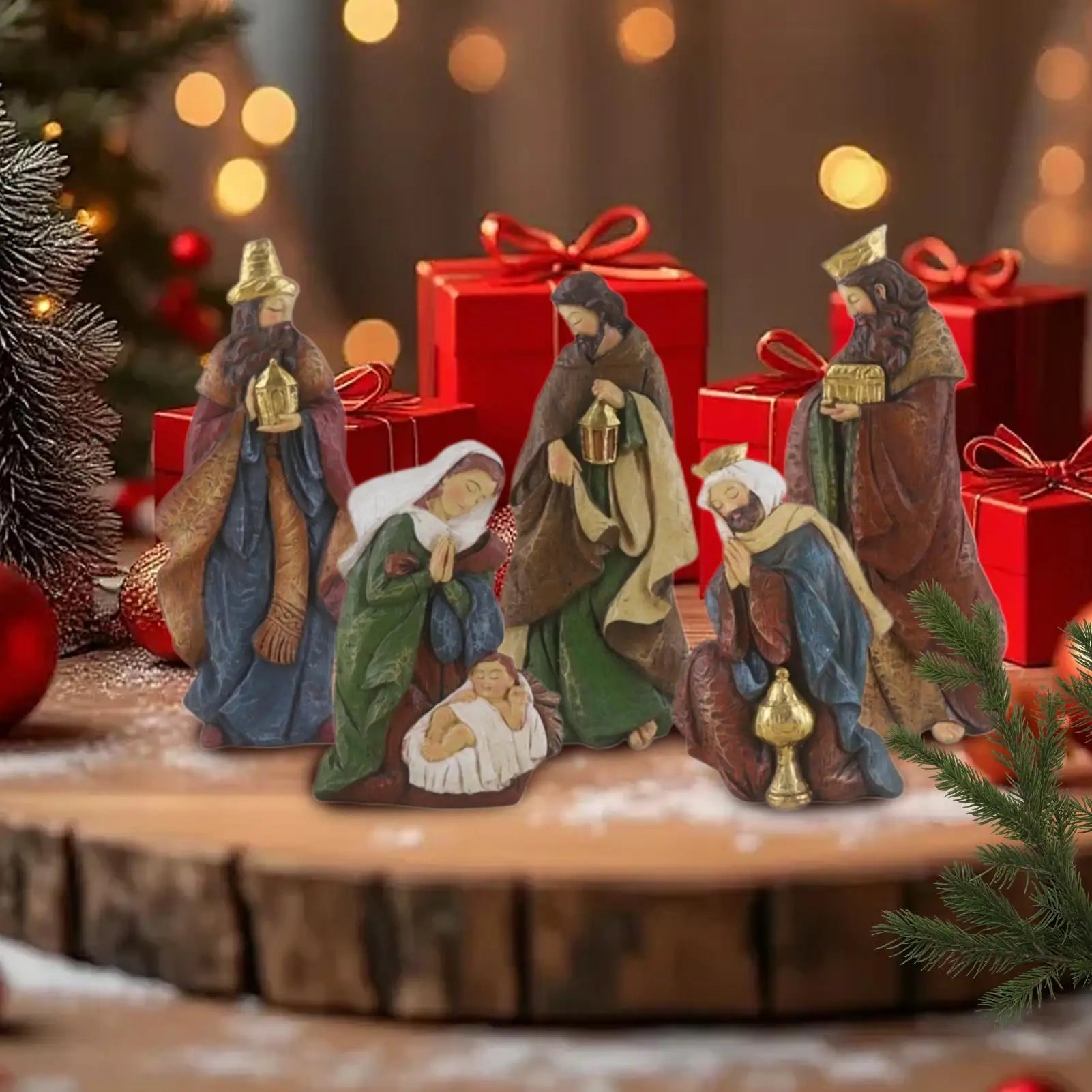 Nativity Scene Set of 5 Resin Figurines | Christmas Tabletop Nativity Figurine Set Peaceful Pleasures Health and Wellness