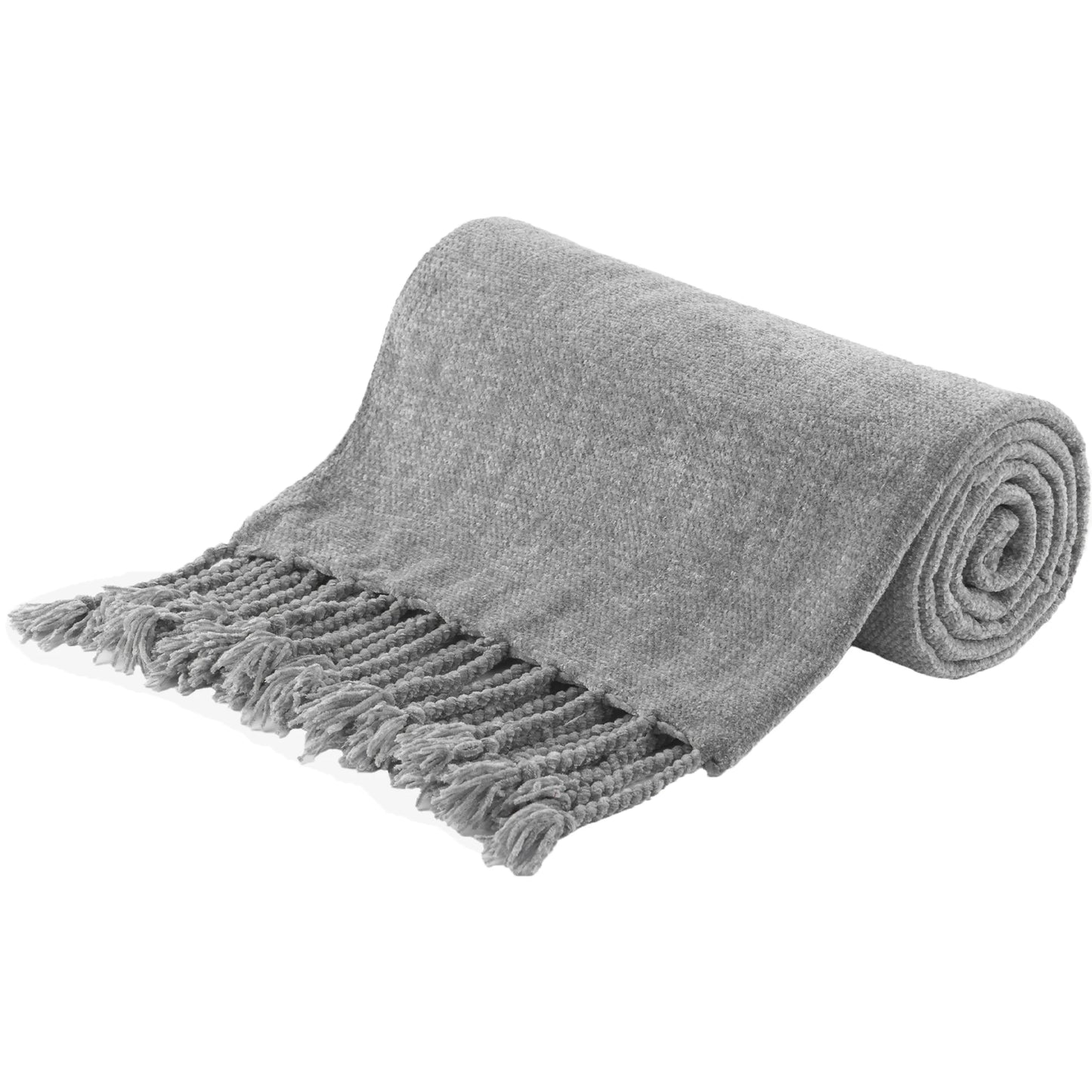 Battilo Chenille Throw Blanket with Fringe Tassels | Soft Knit
