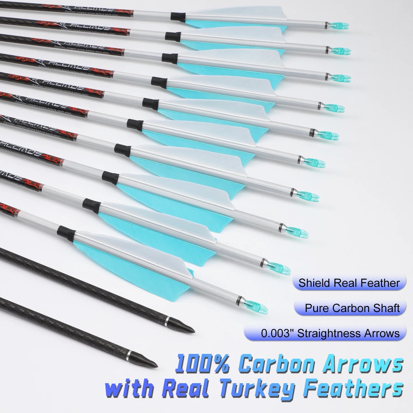 6 12 ACCMOS 3K Carbon Fiber Archery Arrows ID6 White Natural Feathers