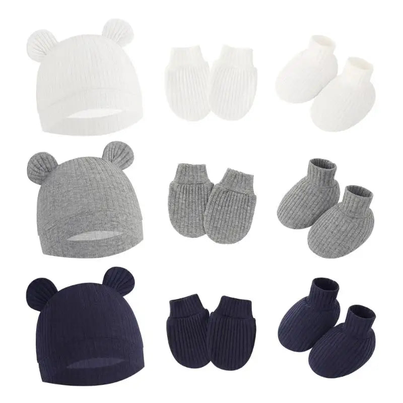 Newborn Baby Hat Mittens & Socks Set | Soft Cotton, 0–12M
