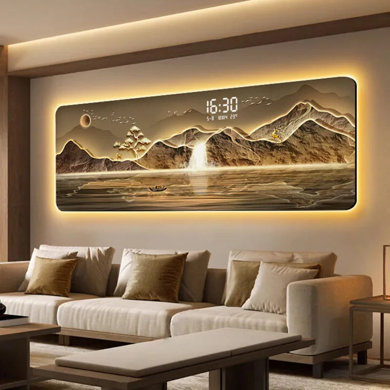 Wall Art Living Room Clock Wall Aesthetic With lamp Silent Fashion Wall Watch Xenomorph Mural Reloj Pared Interior Decoration Peaceful Pleasures Health and Wellness