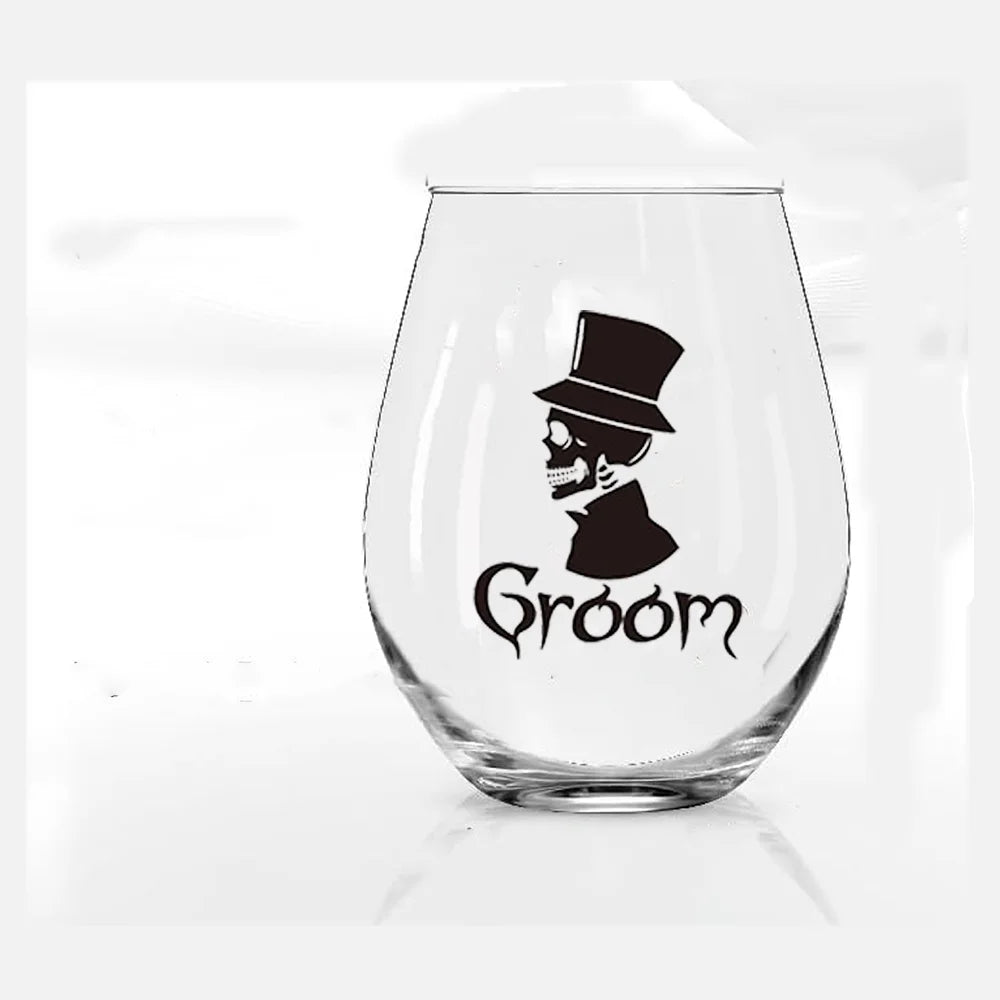 Skull Bride Groom Wine Glass Valentine's Day Autumn Halloween Cup Anniversary Wedding Couple Gift Bachelorette Party Decoration Peaceful Pleasures Health and Wellness Groom 1pcs 11.7x8.5cm