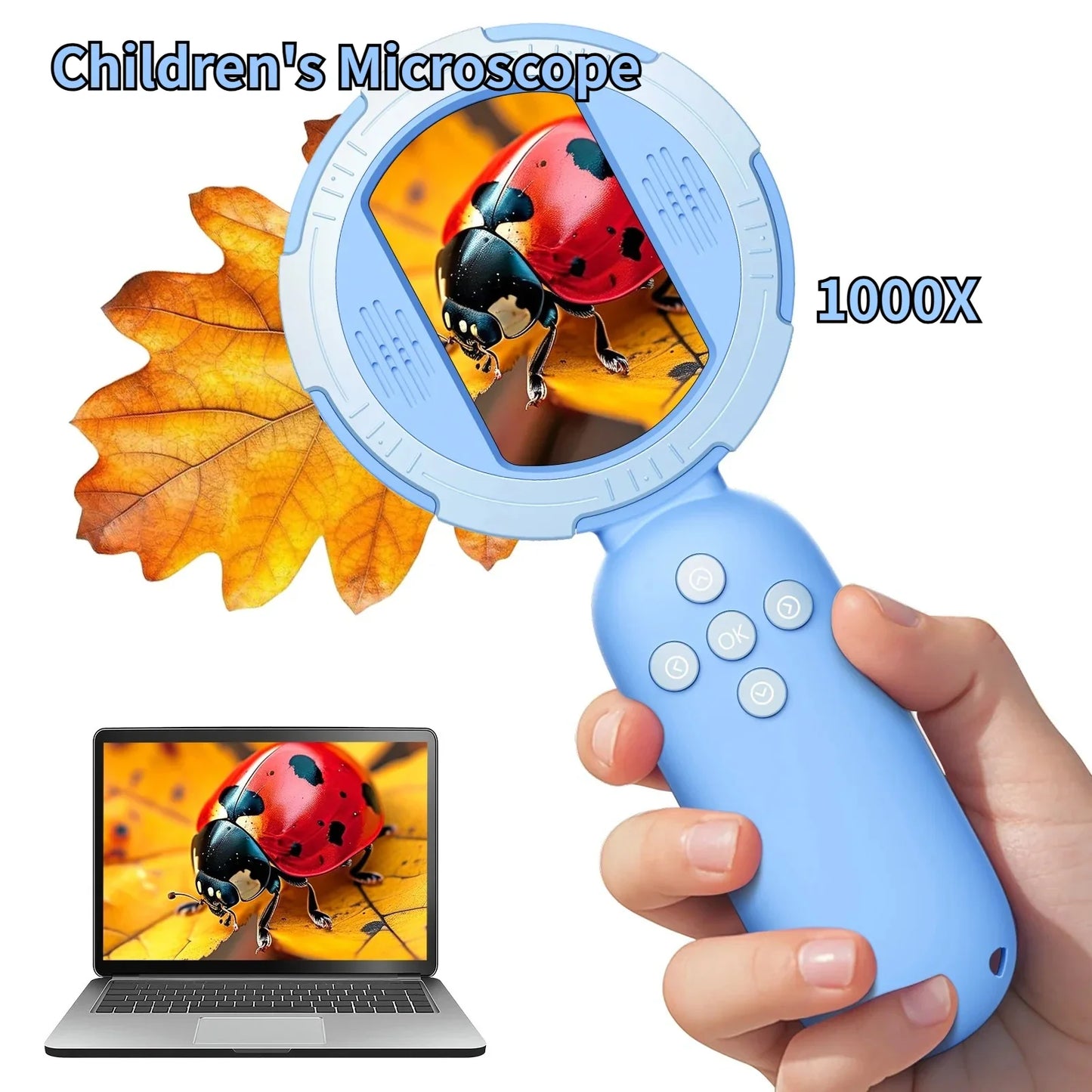 Kids Digital Microscope 1000X – 2" IPS, 8 LEDs, STEM Gift