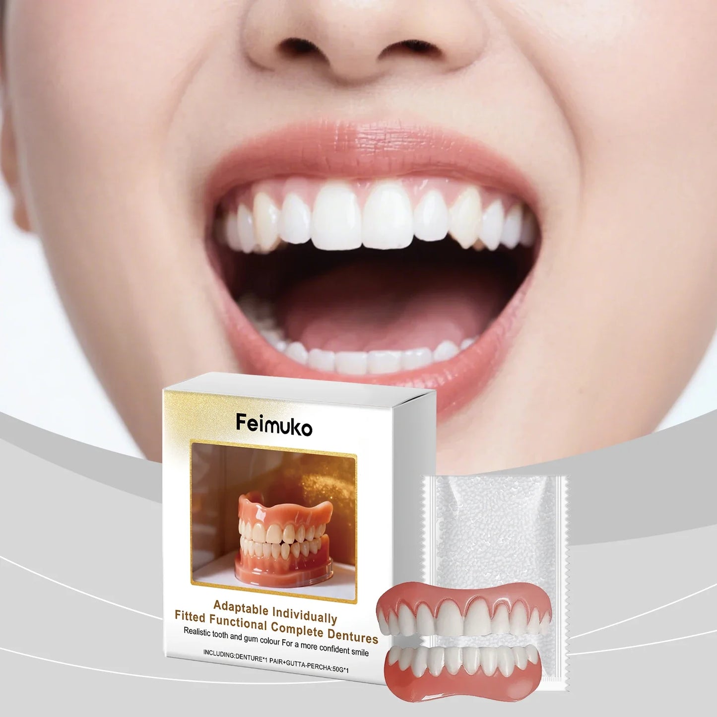FEIMUKO Silicone Denture Reline Kit – Temp Upper & Lower Teeth