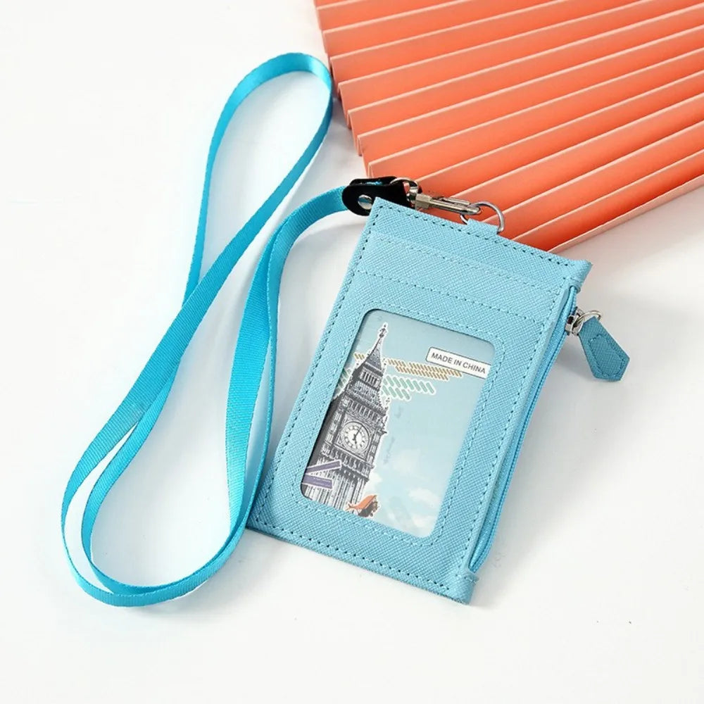 PU Leather Card Badge Holder Coin Purse Zipper Pocket Student Card Bag Work Business Wallet ID Card Holder Bus Bank Card Peaceful Pleasures Health and Wellness Sky Blue