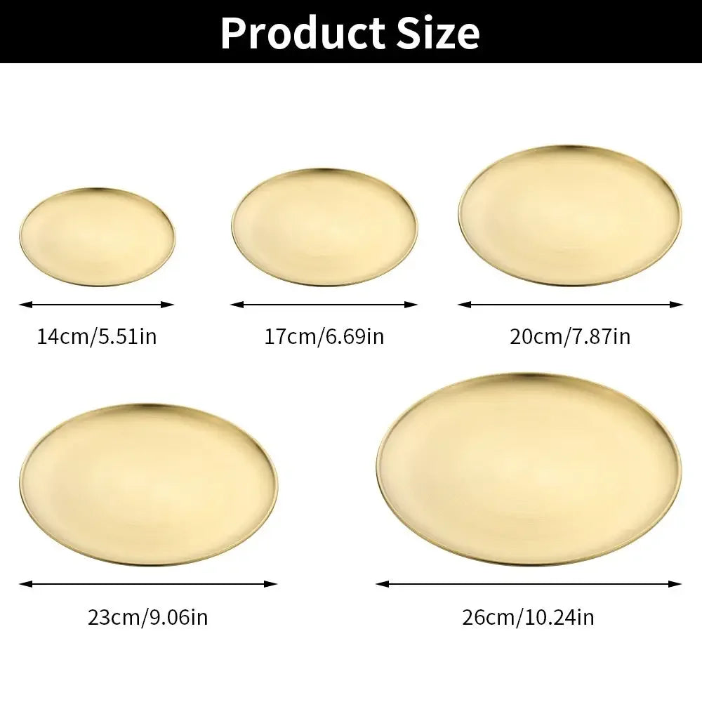European Style Stainless Steel Dinner Plates Barbecue Serving Dishes Round Tray Western Steak Kitchen Restaurant Storage Tray Peaceful Pleasures Health and Wellness