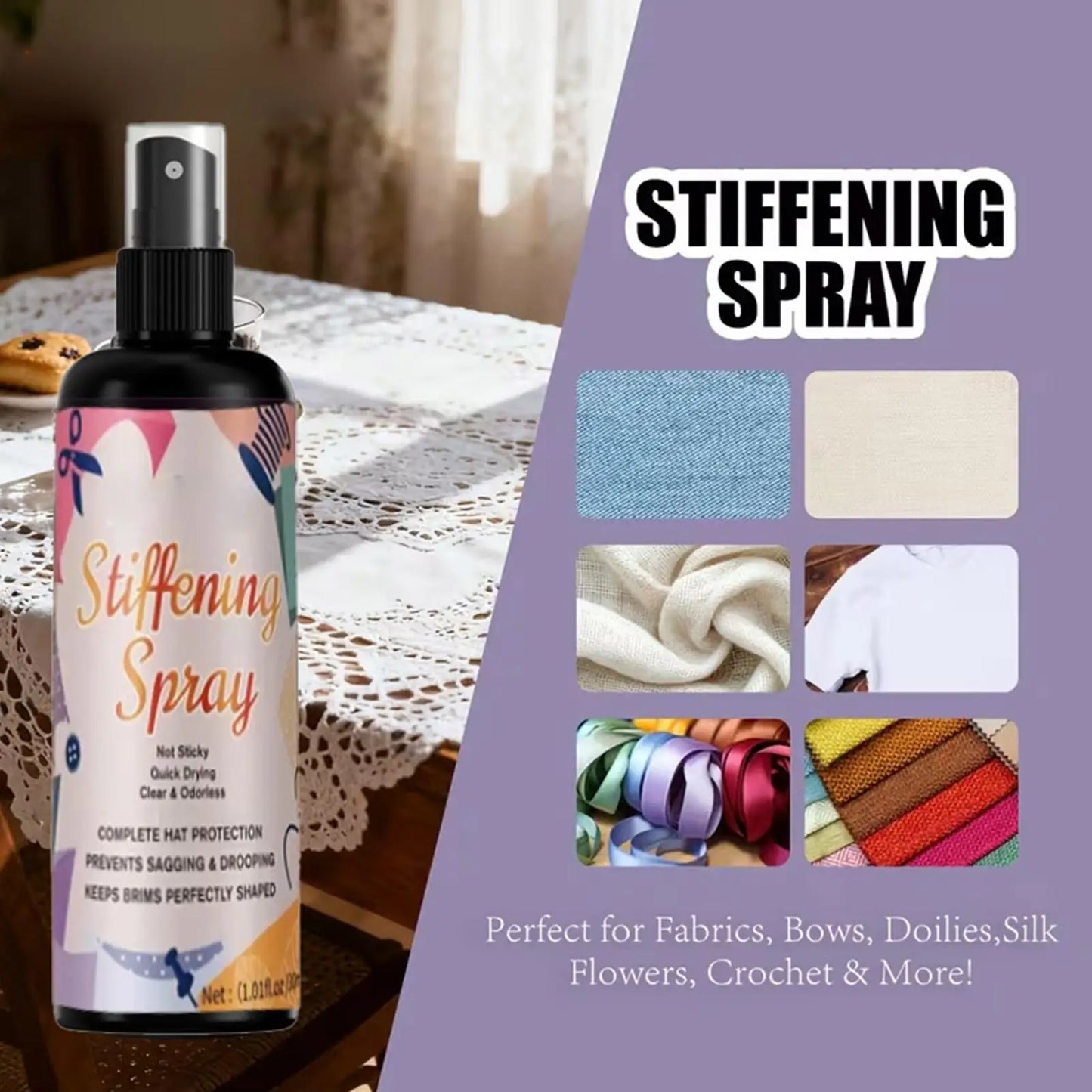 Fabric Stiffener Spray 100ml – Crochet, Lace & Hat Hardener