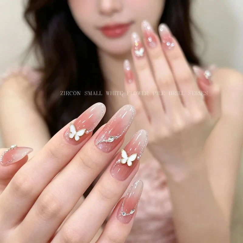 3D Butterfly Nail Charms Gold & Silver Flat Back Alloy 7pcs