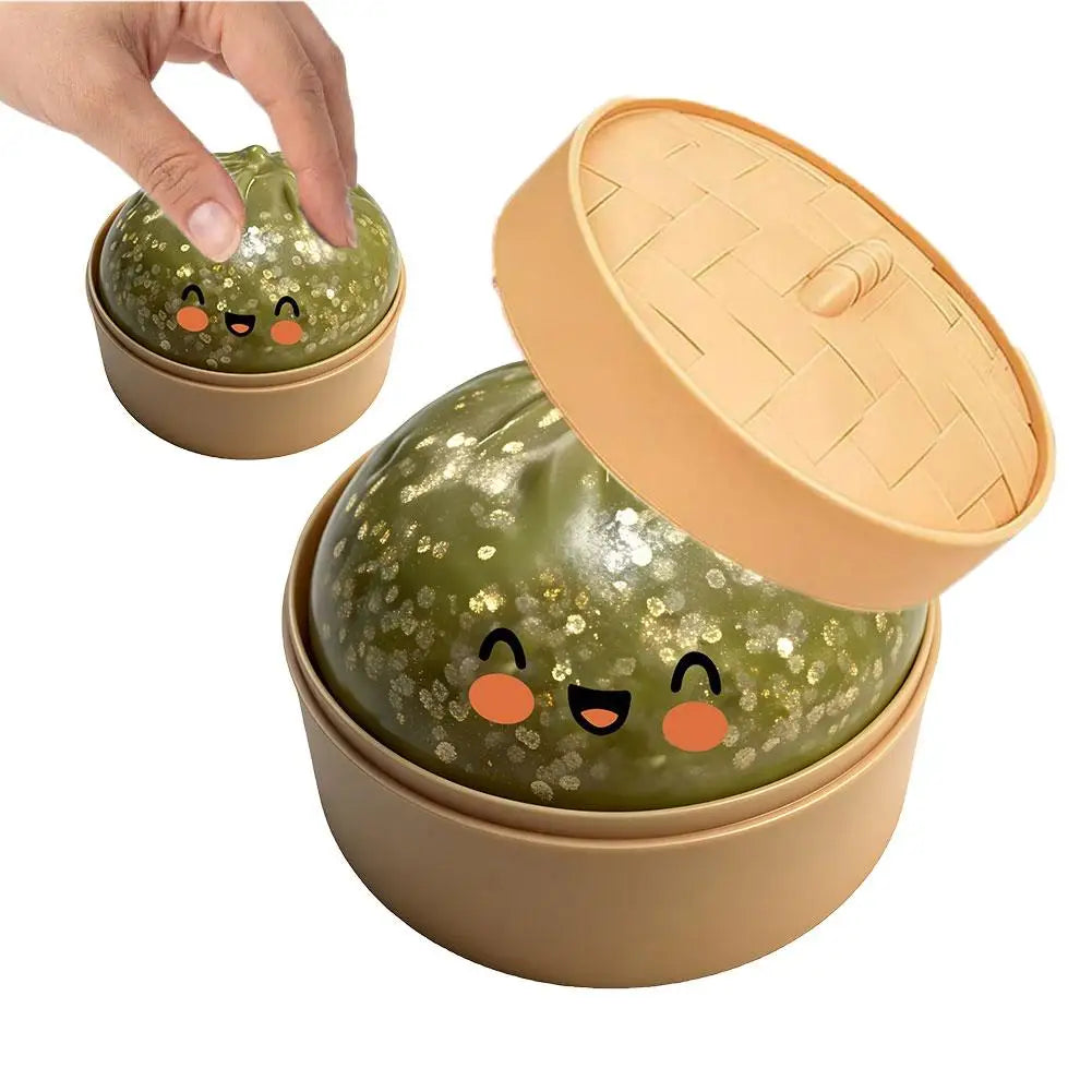 Colorful Dumpling Squeezable Toy Stress Relief Toy Squeezy Dough Ball with Steamer Stress Glitter Dumpling Squeeze Toy Peaceful Pleasures Health and Wellness G