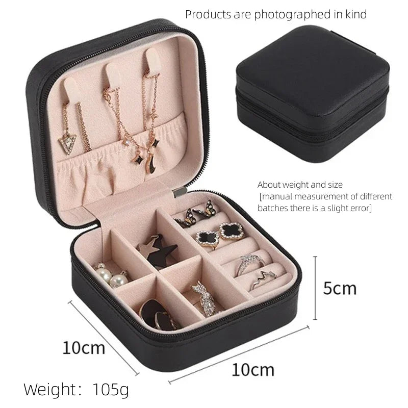 Travel PU Leather Jewelry Box – Zipper Case | Black Pink White Jewelry Travel Case Peaceful Pleasures Health and Wellness