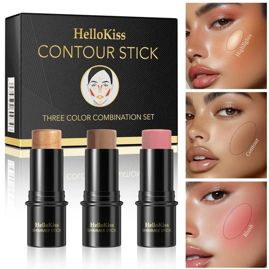 3-in-1 Cream Contour Stick Set – Highlighter, Blush & Contour Cream Contour Set Peaceful Pleasures Health and Wellness