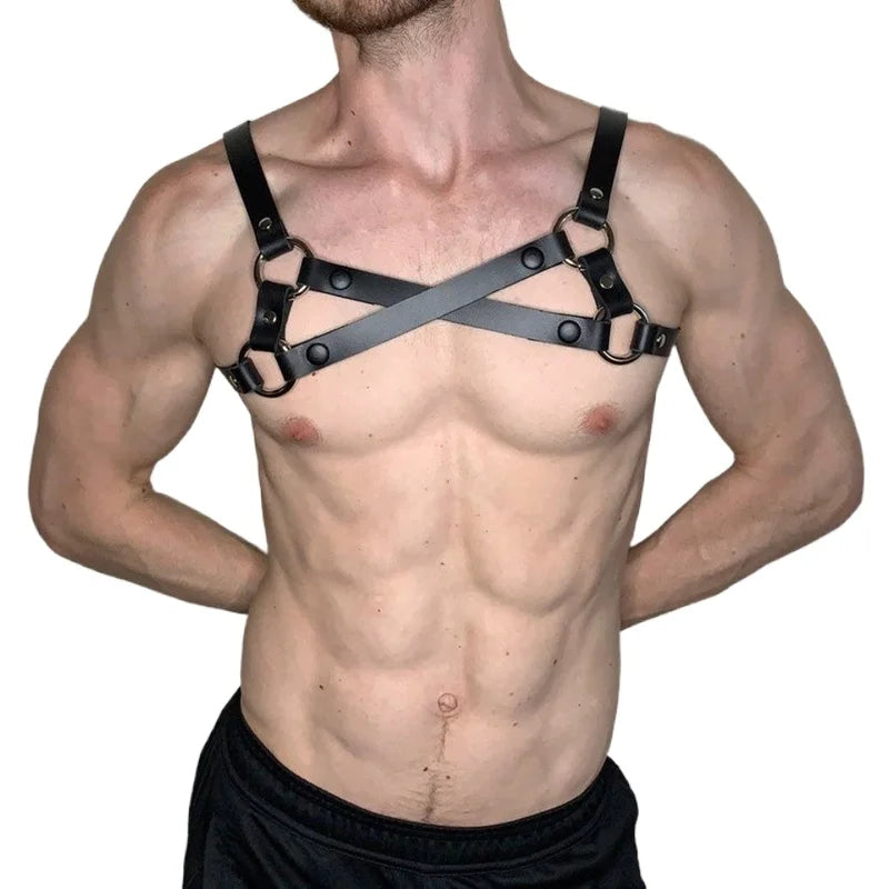 Man Harness Handmade PU Leather Fetish Gay Bondage Adjustable Chest
