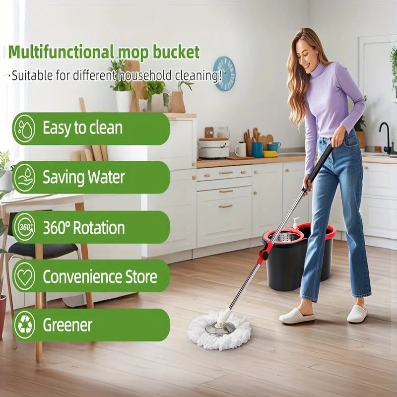 Hot Sale 360 Spin Mop and Bucket Set, Easy Wring Self Cleaning Floor Mop with 3 Replaceable Microfiber Heads & Adjustable Handle Peaceful Pleasures Health and Wellness