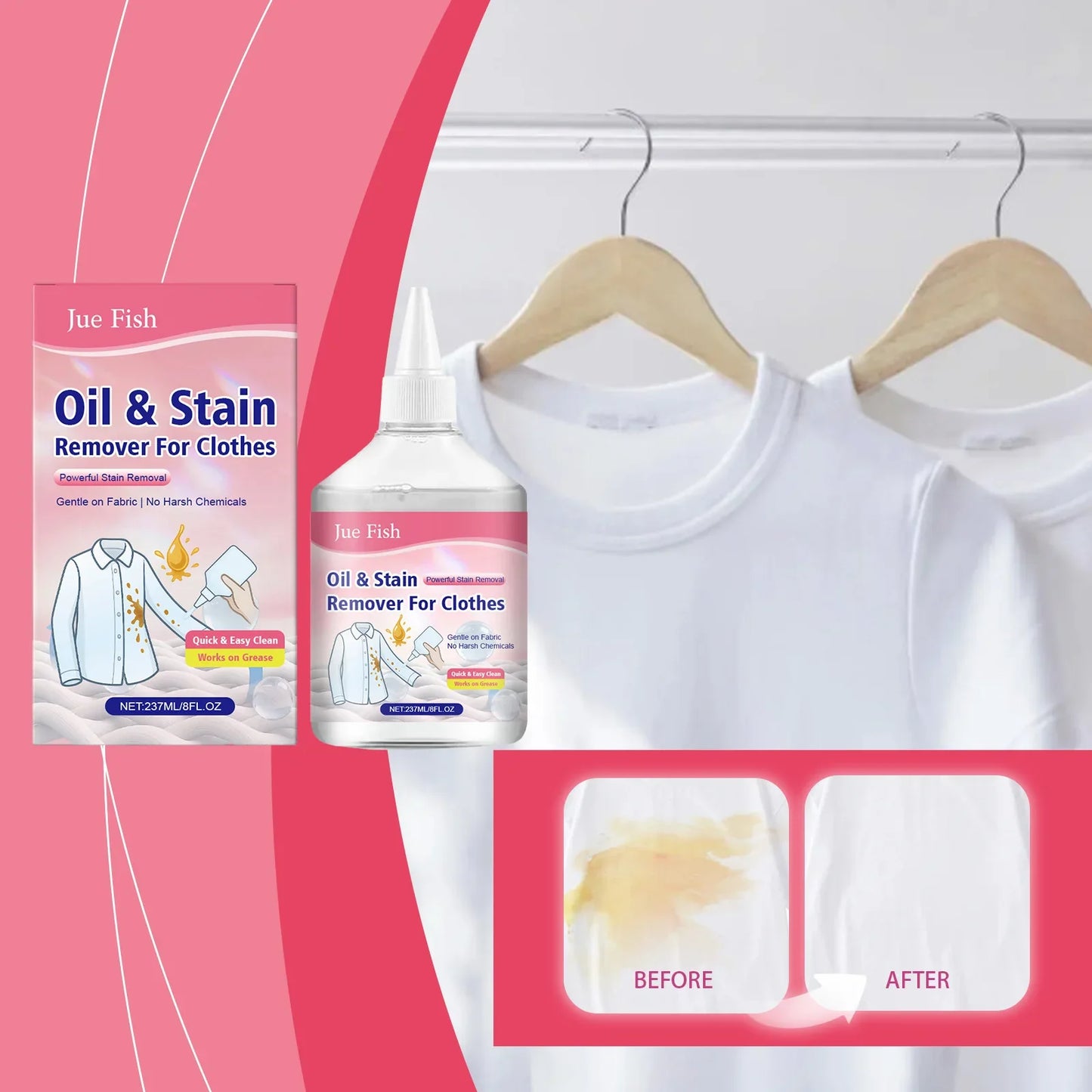 Jue-Fish Clothing Degreaser – Oil Stain Remover for Fabric