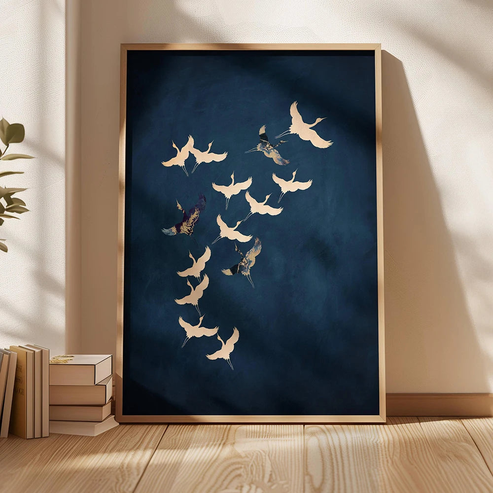 Sage Green Gold Japandi Art Print Flying Birds Wall Art Abstract Sun Art Living Room Decor Japanese Wall Art Bedroom Decor Gift Peaceful Pleasures Health and Wellness