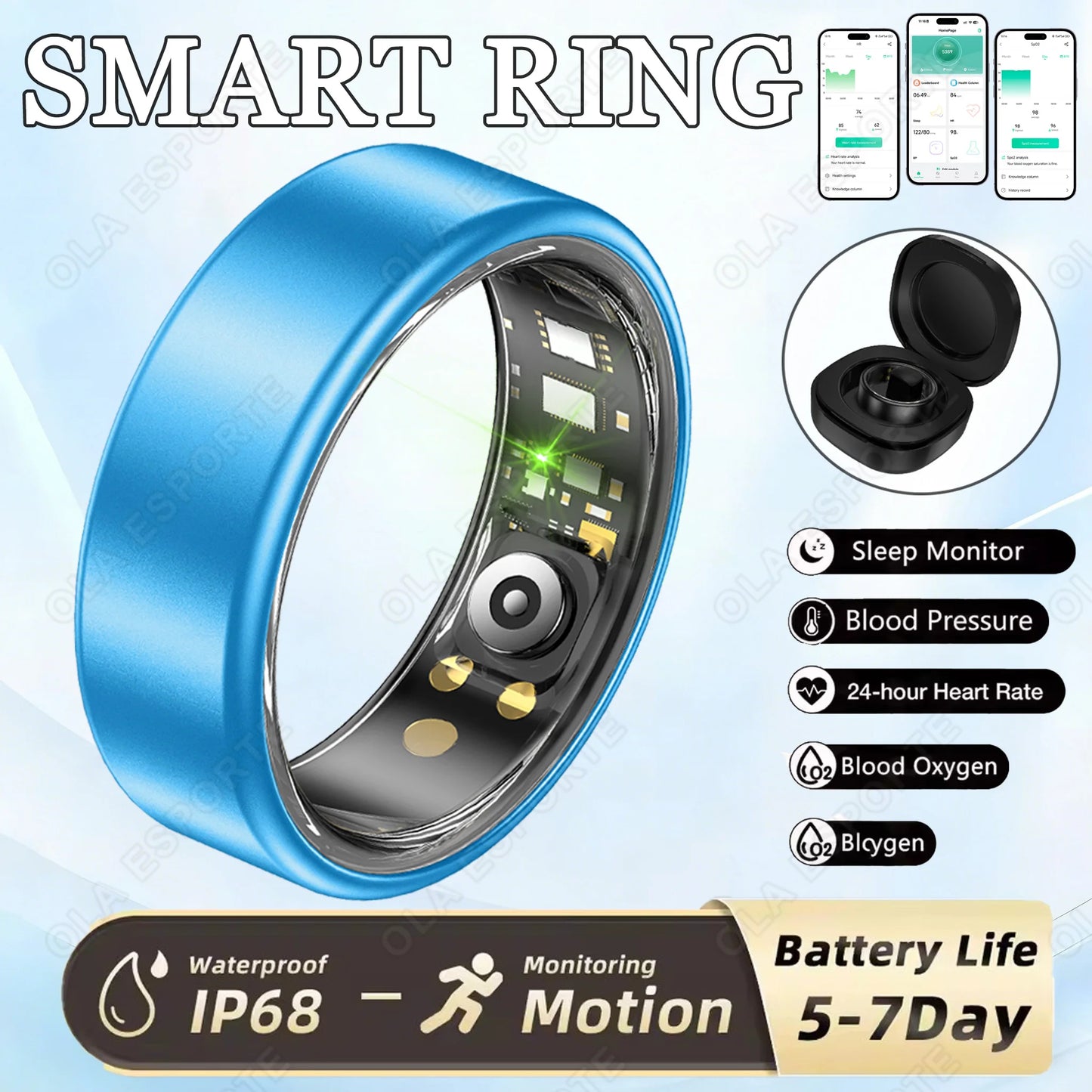 New R09 Smart Ring Men Women with Charging Case,Heart Rate Blood Oxygen,Skin Temperature Monitor,5ATM Waterproof For Android iOS Peaceful Pleasures Health and Wellness