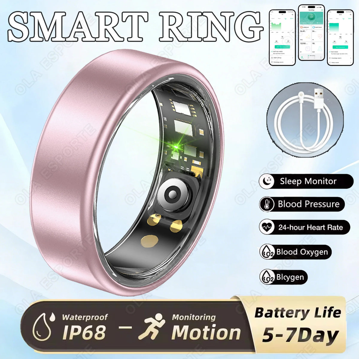 New R09 Smart Ring Men Women with Charging Case,Heart Rate Blood Oxygen,Skin Temperature Monitor,5ATM Waterproof For Android iOS Peaceful Pleasures Health and Wellness