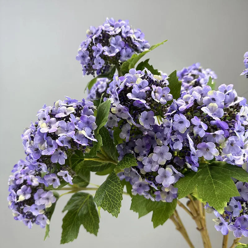 Silk Hydrangea Artificial Flower Branch | White & Blue Snowball