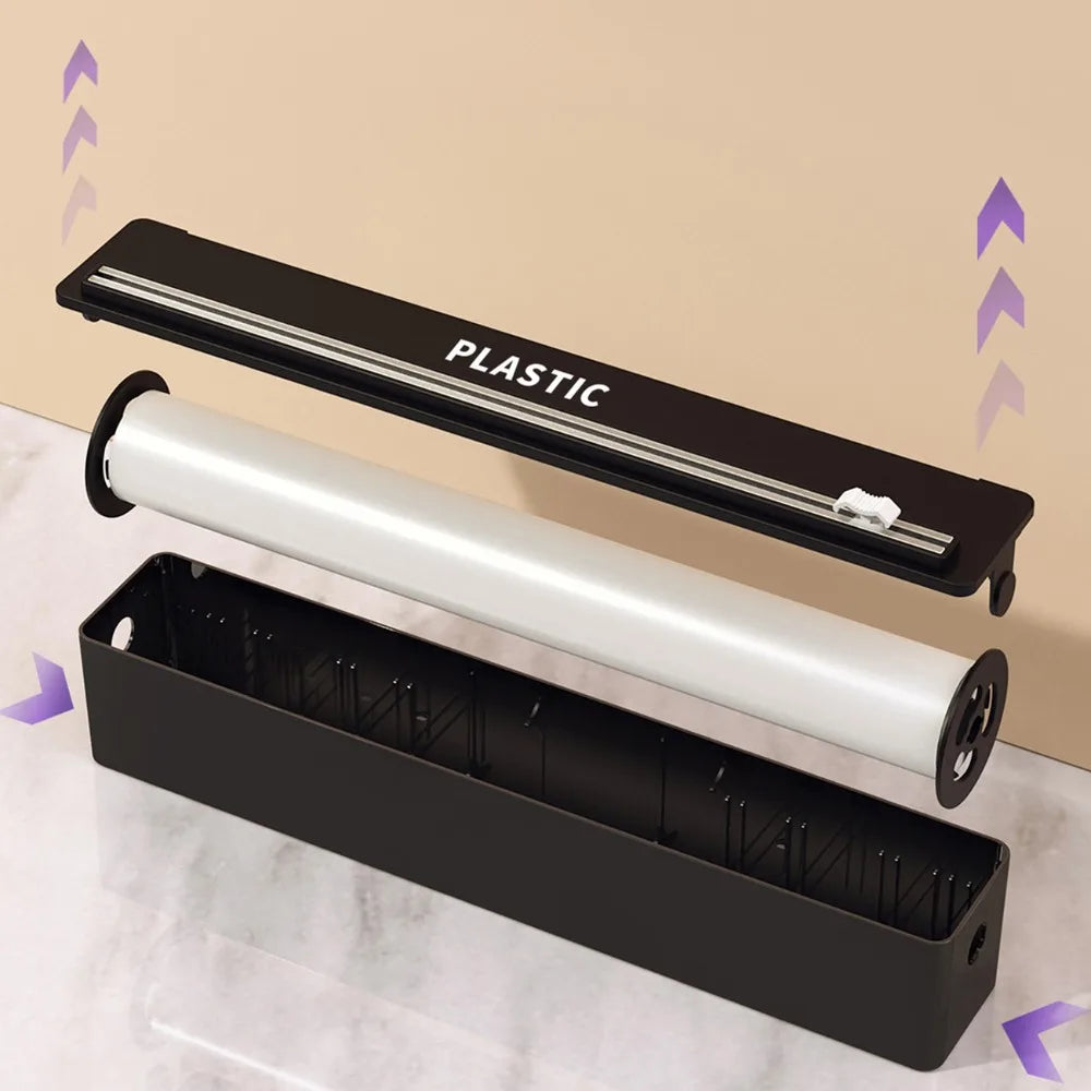 Household Cling Film Cutter with 1 Roll Wrap, Bidirectional Slide Magnetic Wall Mount Storage Box for Aluminum Foil Baking Paper Peaceful Pleasures Health and Wellness