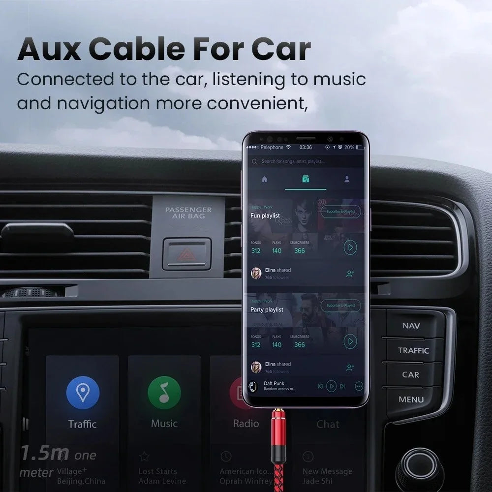 3.5mm Male to Male Aux Audio Cable 1.5m Braided | Car & Phone