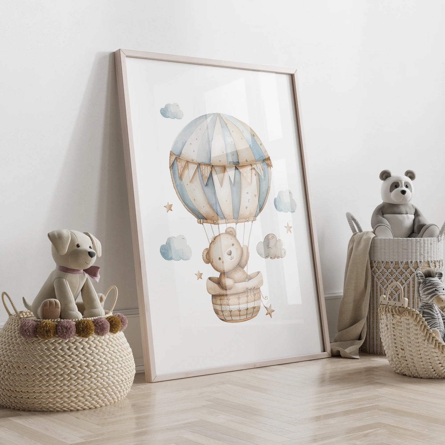 3-Piece Personalized Blue Bear Canvas Wall Art | Kids Room Decor