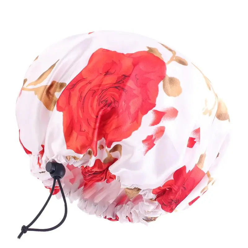 Printed Reusable Shower Cap, 1 Piece Waterproof Elastic Shower Cap, Double Layer Shower Cap For Bathroom Peaceful Pleasures Health and Wellness red