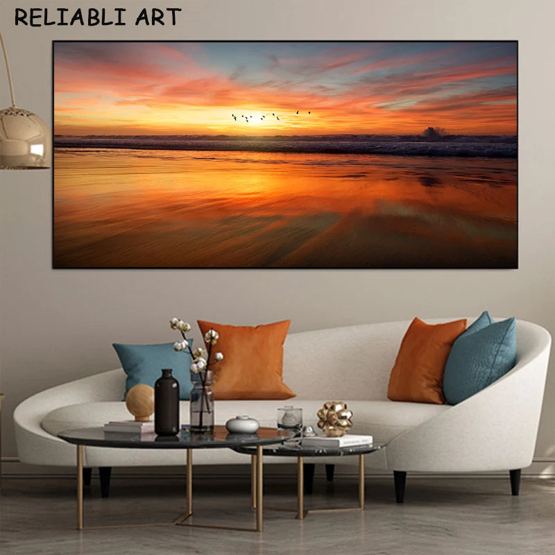 Sunset Beach Large Canvas Wall Art | Landscape Poster No Frame