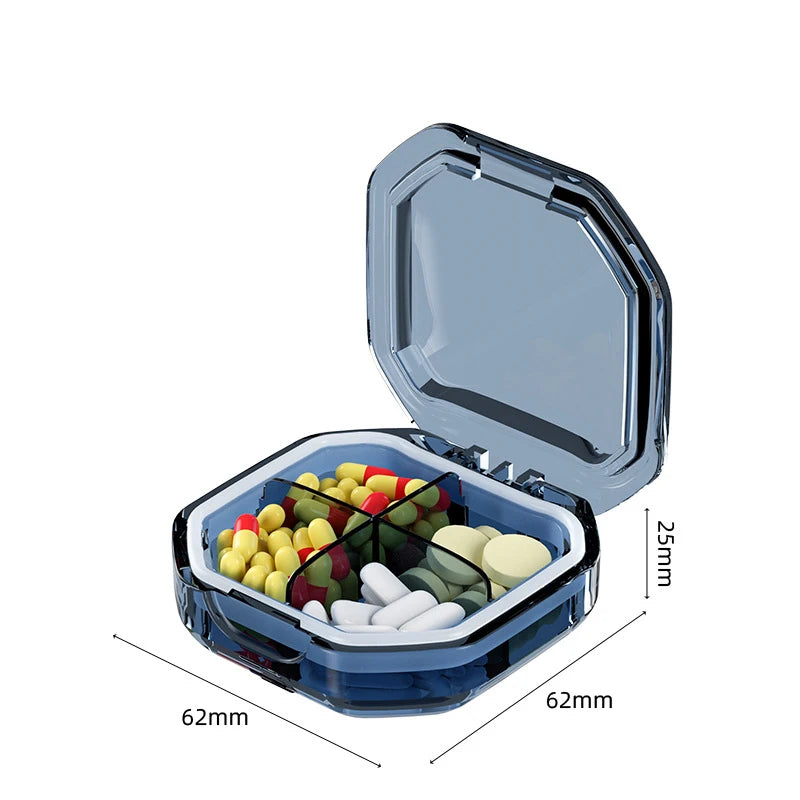 1Pcs Portable Travel Pill Organizer 4/6 Grids Moisture Proof Pill Case Medicine Container Daily Medicine Vitamin Supplement Box Peaceful Pleasures Health and Wellness Blue 4 grids