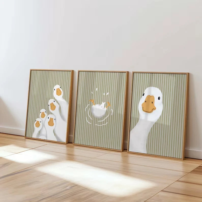3-Piece Sage Green Duck Canvas Wall Art Print | Home Decor