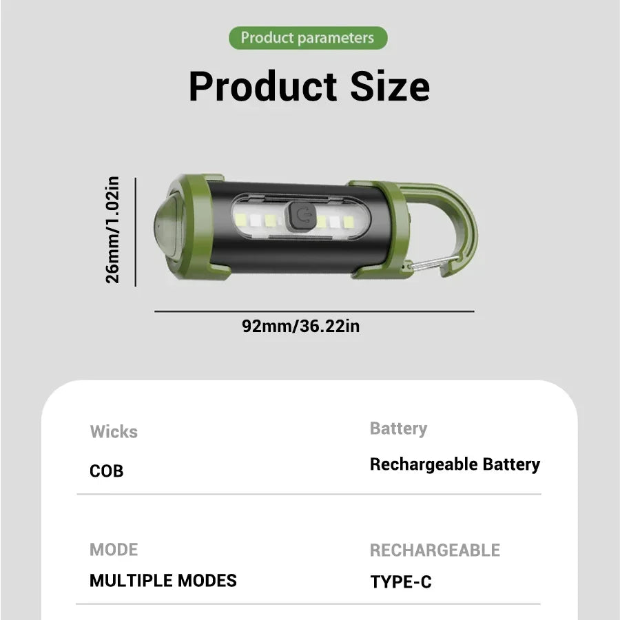 Mini Rechargeable COB Keychain Flashlight 800 Lumen EDC