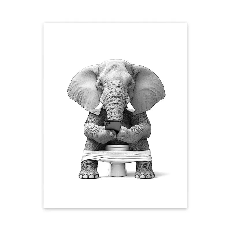 1pc frameless Canvas painting Cat Giraffe Dog Elephant Toilet Paper Bathtub Funny Bathroom Poster Print Canvas Painting Wall Peaceful Pleasures Health and Wellness