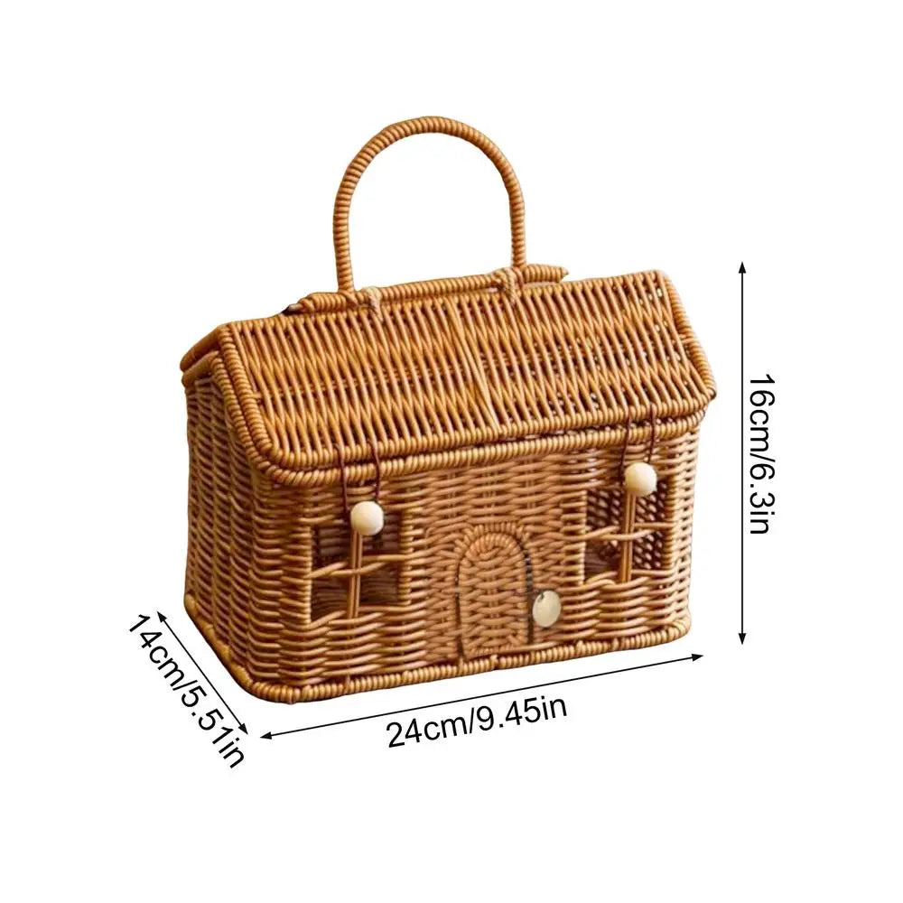 House-Shaped Wicker Storage Basket with Lid & Handle | Rattan Decorative Storage Basket Peaceful Pleasures Health and Wellness B