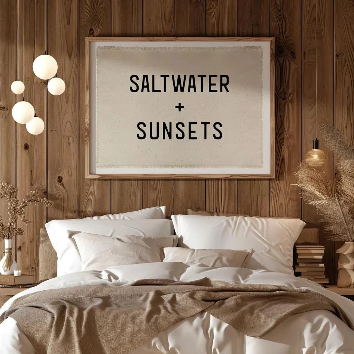 Saltwater & Sunsets Minimalist Quote Canvas Wall Art Print
