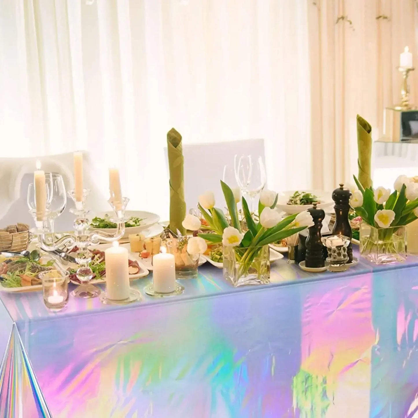 Iridescent Holographic Disposable Party Tablecloth | Laser Table