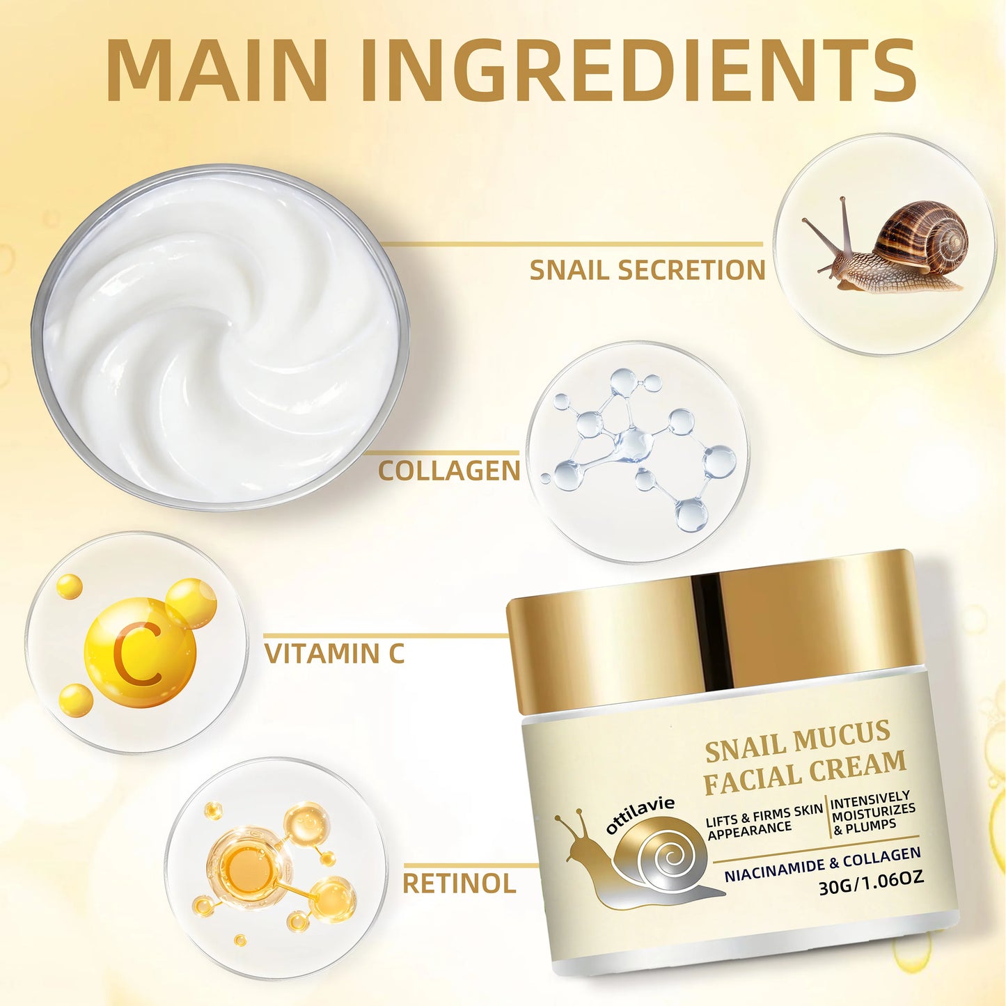 Ottilavie Snail Mucin Facial Cream | Deep Hydration | Nourishing Formula, Suitable for All Skin Types | Daily Skincare Essential Peaceful Pleasures Health and Wellness
