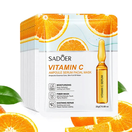 SADOER Vitamin C & Hyaluronic Acid Facial Mask 10-Pack Hydrating Sheet Mask Oasis Select