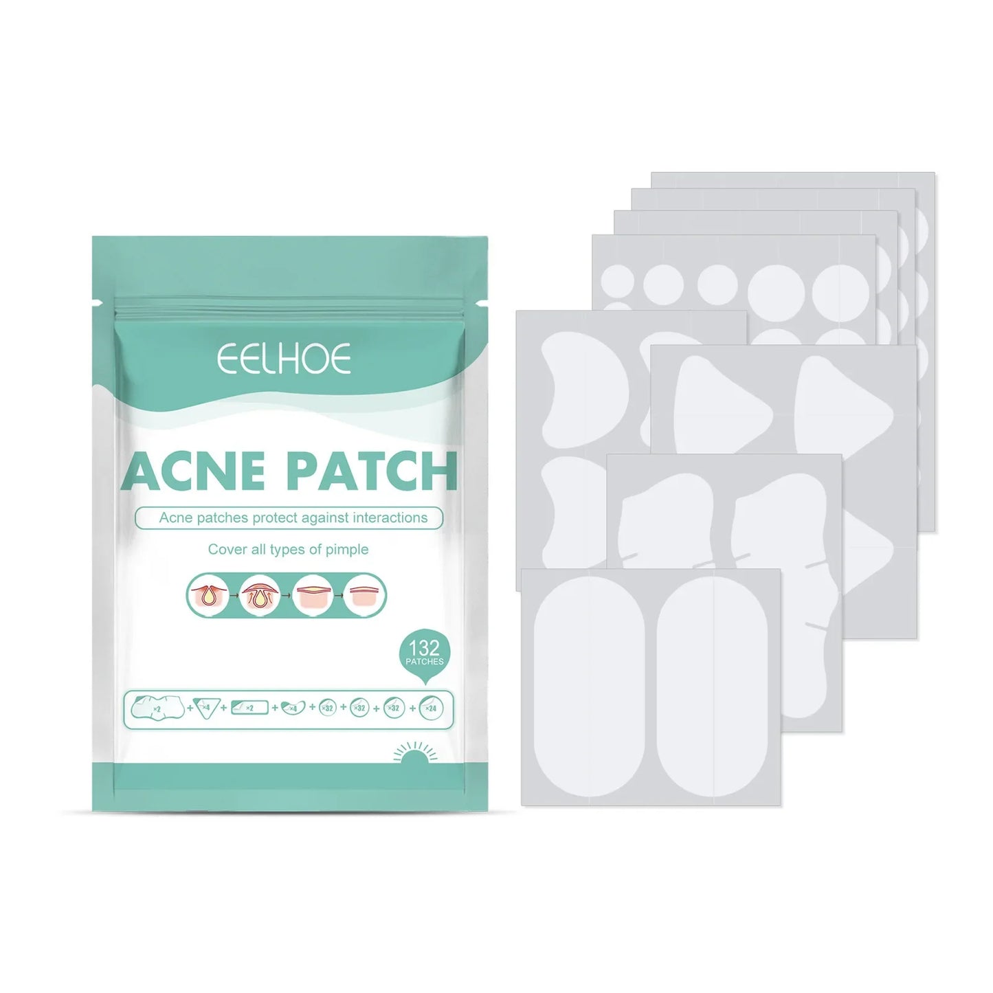 EELHOE 132-Pack Hydrocolloid Acne Patches – Invisible Pimple Fix