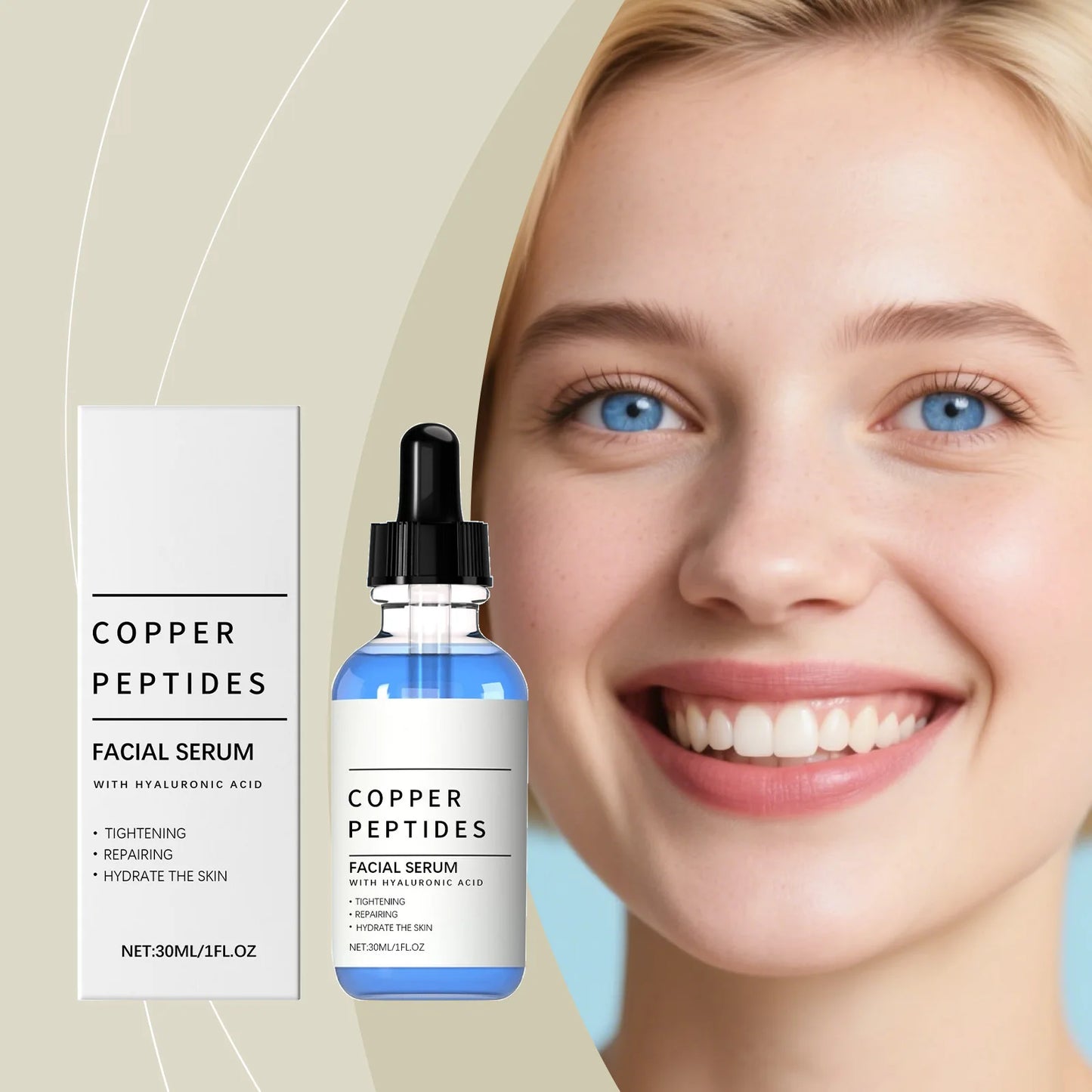 Copper Peptide Serum Tightening Repairing Moisturizing Brightening Soothing Hydration Hyaluronic Acid Copper Titanium Essence Peaceful Pleasures Health and Wellness