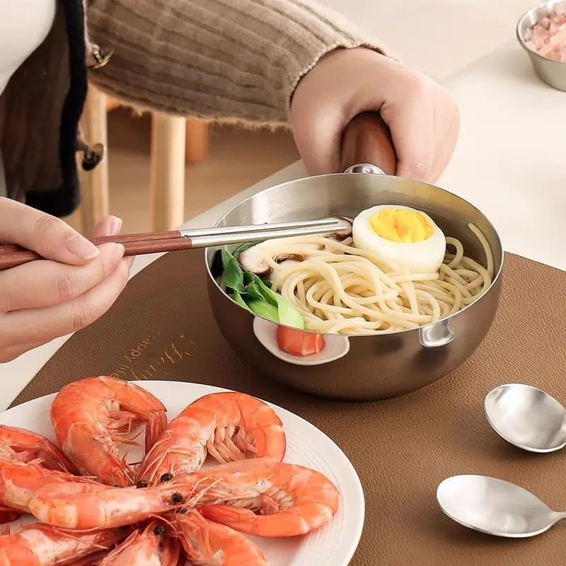 14cm Stainless Steel Small Cooking Pot Wooden Handle Noodle Pot Baby Food Milk Pot All-in-One Portable Cooker for Single Person Peaceful Pleasures Health and Wellness